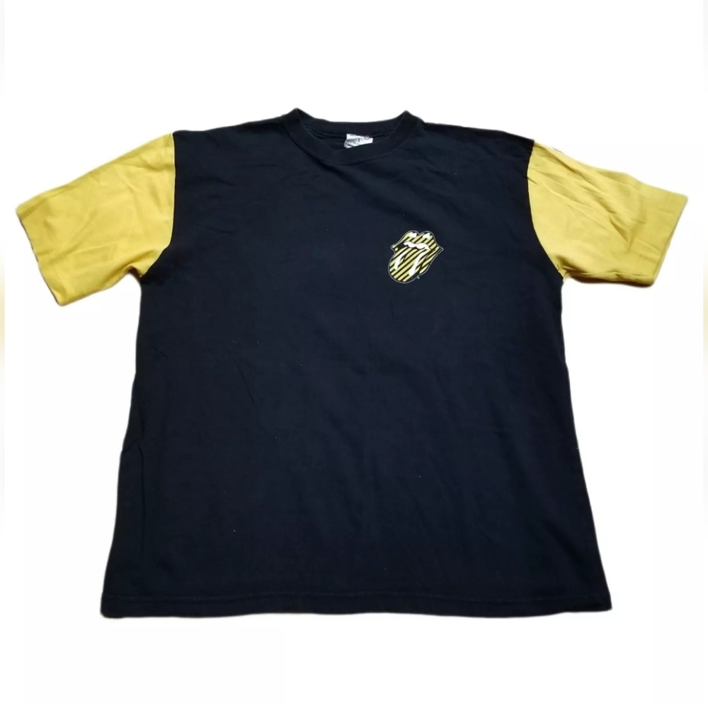 Rolling Stones 1999 No Security Tongue Black T-Shirt w/Yellow Sleeves Men Large
